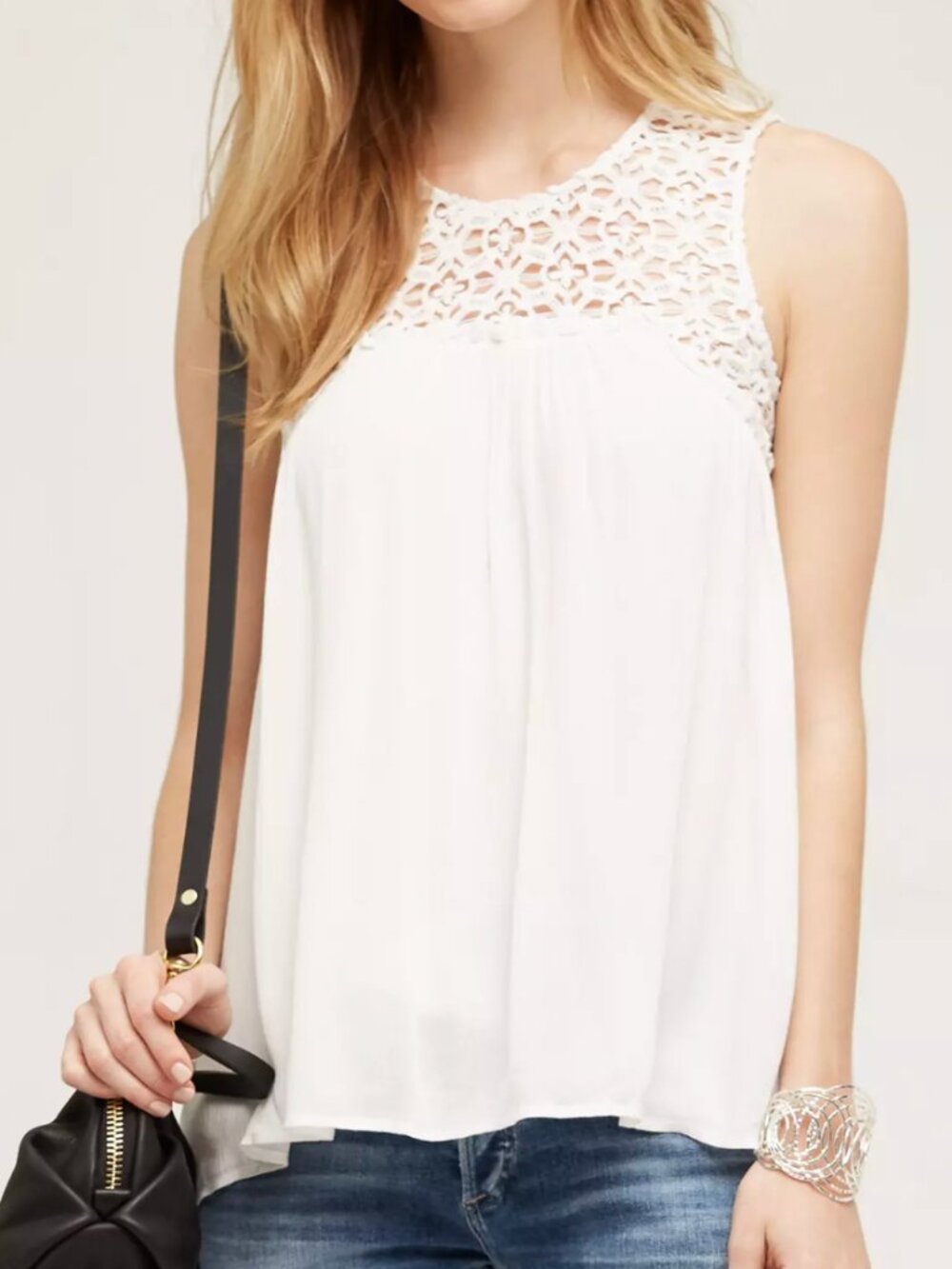 Zara • Boho Bohemian Cream Lace Crochet Sleeveless Blouse